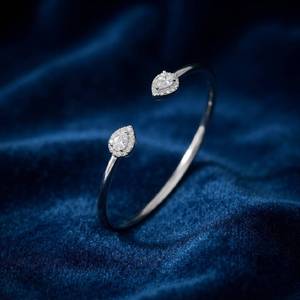 Platinum 950 Lab Grown Diamond Pear Cut Halo Open <b>Bangle</b> <b>Bracelet</b> for Women Daily Wear Gift Jewelry - Product Image 2