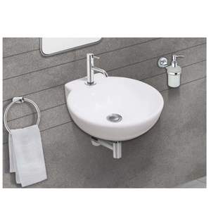 Premium rectangular wall hung ceramic wash basin 300x320x100mm glossy white floating bathroom sink with half pedestal - Product Image 1