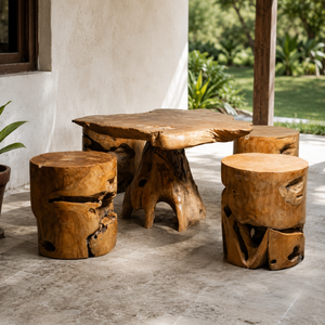 ARTERRA Premium Rustic Teak Root Coffee <b>Table</b> <b>Set</b> with Natural Wood <b>Stools</b> Handmade Living Room Furniture for Home Hotels/Villas - Product Image 4