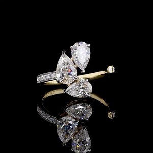 Modern Lab Grown 0.51CT Each Pear Cut Diamond Three Stone Ring in 14k Solid Gold Engagement Fine Gift For <b>Bride</b> - Product Image 2