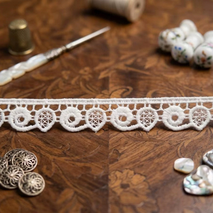 Wholesale Factory Premium White Polyester Scalloped <b>Lace</b> Trim - Geometric Medallion Crochet-Style Border for Saree, Dresses - Product Image 6