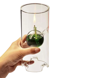 Lampe à huile en verre 18x8cm, porte-bougie cylindrique en borosilicate soufflé à la main, décoration de table - Product Image 4