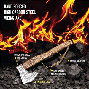 Hacha Vikinga Tradicional Hecha a Mano, Forjada, con Cabeza de Acero Grabada, Herramienta para Cortar Madera, para Campismo y Actividades al Aire Libre, Venta al Por Mayor - Product Image 2