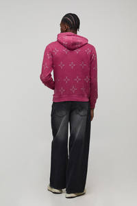 Sudadera con capucha de algodón grueso con estampado de estrellas de pedrería, negra vintage lavada, estilo streetwear oversize, producción a granel - Product Image 6