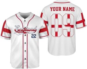 England <b>Baseball</b> Jersey Custom Name Number White Red Sublimated Print Unisex Sleeveless Breathable 100% Polyester Anti-Bacterial - Product Image 5