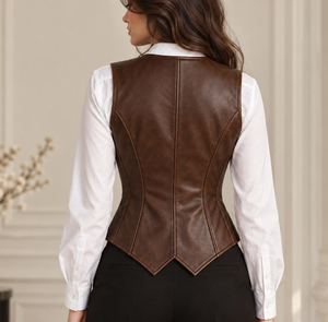Gilet Corset Femme en Cuir d'Agneau Véritable Marron Style Steampunk Renaissance Ajusté Streetwear Fabricant OEM - Product Image 5