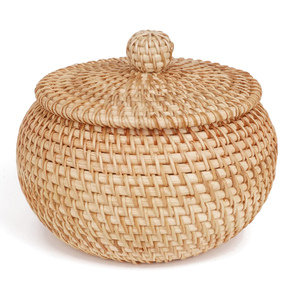 Natural <b>braided</b> rattan box basket with lids stylish storage jars for home decor <b>accessories</b> - Product Image 1
