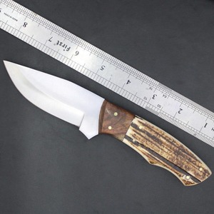 Couteau de chasse à lame fixe, pointe tombante, manche en bois de cerf, lame en acier D2 |   Outil de chasse de qualité industrielle personnalisable OEM - Product Image 5