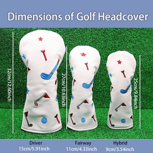 White PU Leather <b>Golf</b> Headcover with Embroidered Stars Tees and Clubs Pattern Durable Printed Design for Driver or Irons - Product Image 3