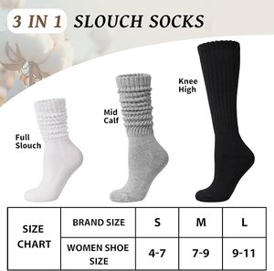 <b>Women</b> Slouch <b>Socks</b> 3 Pairs Knitted Mid Calf Crew <b>Socks</b> Solid <b>Black</b> Gray White - Product Image 4