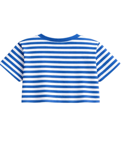 Ensemble crop top et short rayé bleu et blanc personnalisé pour femme – Tenue décontractée d'été deux pièces avec taille élastique – Vêtements de détente et streetwear OEM - Product Image 5