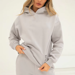 Sudadera con Capucha Extra Grande para Mujer, Color Sólido, Algodón, Felpa de Bambú, Manga Larga, Transpirable, Estilo Casual, Otoñal - Product Image 1