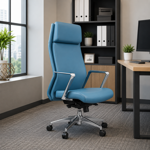 Chaise de bureau pivotante en cuir à dossier haut KINSHA SEL-01 avec base en aluminium réglable en hauteur pour une utilisation en bureau moderne - Product Image 1