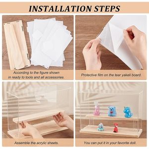 2 Tier Clear Acrylic <b>Display</b> <b>Case</b> with Wooden Base Dustproof Showcase Box for Collectibles Figures Toys Memorabilia - Product Image 3
