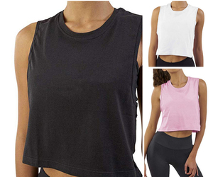 Camiseta Corta de Algodón Blanca para Mujer, Cuello Redondo, Sin Mangas, Color Sólido, Informal, Transpirable, Deportiva - Product Image 5