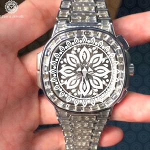 Montre de luxe pour homme Charm Jewells, boîtier carré en acier inoxydable, lunette sertie de diamants, mouvement mécanique, date automatique, cadran de 40 mm, 10 bars - Product Image 5