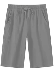 <b>Men</b> <b>White</b> Quick Dry Mid Rise 100% Polyester Knitted Bermuda <b>Shorts</b> with Pockets Elastic Waist Casual Sport <b>Shorts</b> - Product Image 5