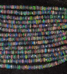 Perles Heishi Rondelles en Opale Noire du Rajasthan Authentique de 16 Pouces, Opale de Feu Welo Facettée de Qualité AAA, Pierre Naturelle de 4-6 MM de Longueur, Certifiées par un tiers - Product Image 4