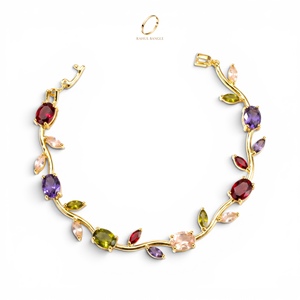 Elegante y Moderna Pulsera de Cadena con Eslabones de Tulipán Chapada en Oro de 18K con Circonitas, Brazalete de Aleación de Cobre con Piedras Multicolores, Unisex, para Aniversario - Product Image 6