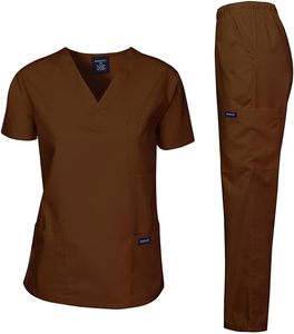 Blouse d'hôpital pour femmes, en coton et polyester tissé, à manches courtes, col en V, couleur marron, pour les professionnels de la santé - Product Image 2