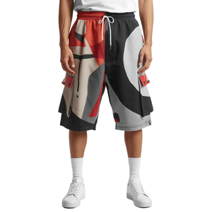 Shorts mi-longs en coton tricoté pour homme, style streetwear, déchirés, avec cordon de serrage et taille mi-haute - Product Image 2