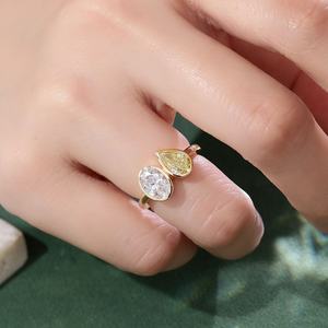 แหวนเพชรหรูหรา ทองคำแท้ 14K ทรงรี เจียระไนแบบ IGI Lab Diamond ประดับเพชรเม็ดใหญ่ 2 เม็ด เพชรเพาะเลี้ยงสำหรับงานแต่งงาน - Product Image 3