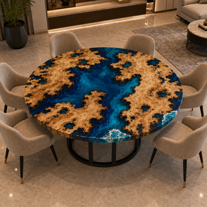 Mesa de Centro de Resina Premium |   Tablero de Madera Natural con Resina Epoxi Azul |   Muebles Modernos de Lujo para Sala de Estar, para Cumpleaños y Graduaciones - Product Image 1