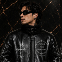 Blouson de motard en cuir noir personnalisé pour homme avec imprimé croix, doublure en sherpa, fermeture éclair, pour homme et femme