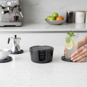 Elegante Juego de 4 Posavasos Redondos de Piedra Negra con Caja, para Decoración Moderna del Hogar, Protección de Mesa de Mármol Natural - Product Image 3