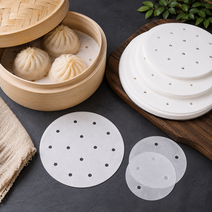 Papier sulfurisé perforé antiadhésif pour panier vapeur en bambou, qualité alimentaire, feuille de cuisson, revêtement PE simple face, 28 g/m² - Product Image 5