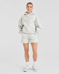 <b>Top</b> Selling Custom Logo Oversized Grey Marl Hoodie & <b>Shorts</b> 2 Piece <b>Set</b> Women's Tracksuits Cotton Breathable Women Sweatsuits - Product Image 3