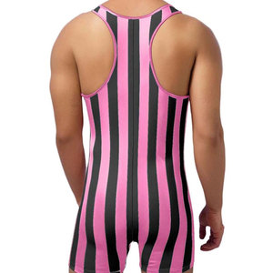 Traje de lucha libre para hombre, mono sin mangas, estilo único, ajustado, a rayas, deportivo - Product Image 4