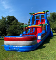Toboggan aquatique gonflable commercial 18FT 20FT à double piste avec piscine pour fêtes d'enfants, en PVC, garantie 3 ans, capacité 500 personnes