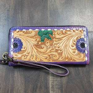 Aryan New Style Colorful Floral Cactus Design <b>Women</b> Clutches Tooled Genuine Leather Slim Card Holder <b>Wallet</b> for Daily Multi Use - Product Image 4