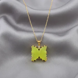 Women's Stylish Prehnite Jade <b>Butterfly</b> Pendant Necklace with Tiny CZ <b>Beaded</b> Designer 18k Gold Plating Chunky <b>Butterfly</b> Necklace - Product Image 3