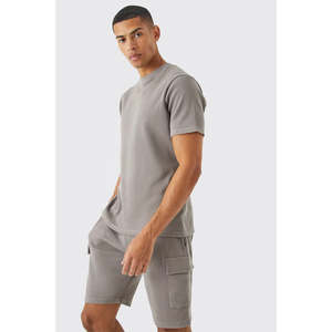 Ensemble 2 pièces pour homme : T-shirt en nylon et polyester avec logo personnalisé et short cargo, ensemble de jogging, ensemble de survêtement en coton respirant - Product Image 1