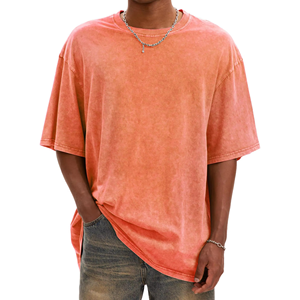 T-shirt Homme Oversize Orange Délavé Style Vintage Streetwear Coupe Ample Coton Doux Col Rond Décontracté Tendance Urbaine - Product Image 1