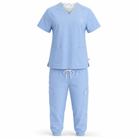 DRAVELLE Ensemble de blouses bleu clair pour femmes, haut à col en V avec poches et pantalon cargo, uniformes d'hôpital