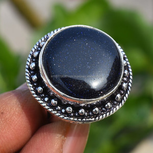 Anillo bohemio de Plata de Ley 925 con piedra solar azul, anillo de preocupación y promesa chapado en rodio hecho a mano para fiestas, anillo de plata con piedra solar - Product Image 3