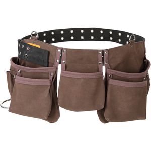Cintura portautensili in pelle marrone con 13 tasche adatta 29-54 pollici a doppio martello porta attrezzi da falegname per elettricista - Product Image 1