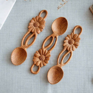 Cucharas Estéticas de Madera de Sequoia de 16 cm, Hechas a Mano, Color Marrón Natural, con Decoración de Vetas de Madera, para Cafeterías y Restaurantes - Product Image 4