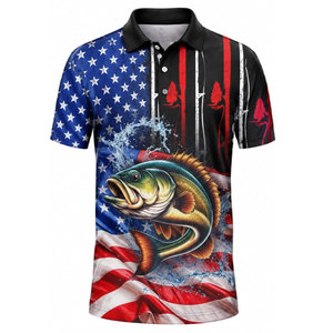 American Flag Bass Fishing Polo <b>Shirt</b> <b>Men</b> Quick Dry UPF 50 <b>Printed</b> Polyester Outdoor Wear - Product Image 2