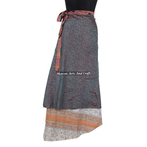 Indian Vintage Long Silk <b>Wrap</b> Skirt 2 Layer Reversible Magic Silk Saris <b>Wrap</b> Long Skirt Silk <b>Sarong</b> Beach Pareo Long <b>Wrap</b> Around - Product Image 2