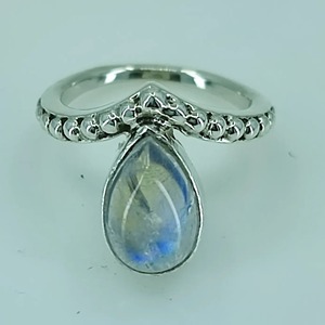 Rainbow Moonstone <b>Ring</b> 925 Sterling <b>Silver</b> Handmade <b>Statement</b> Promise <b>Ring</b> for Women Boho Pear June Birthstone Jewelry - Product Image 6