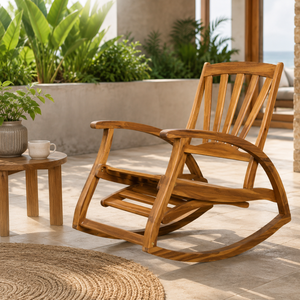 Silla Mecedora Moderna y Resistente de Madera de Teca Sólida con Impresión Láser para Exteriores, Silla Mecedora de Lujo para Jardín, Patio, Resort, Hotel, Villa - Product Image 1