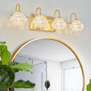 Lampada da Bagno Moderna in Cristallo da 23 Pollici, Elegante Illuminazione a Parete con 4 Applique Dorate e Paralumi in Vetro Trasparente - Product Image 3