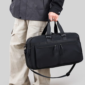 Unisex Nylon Gym Duffle Bag With Adjustable Strap Large Capacity Zipper Closure Solid Black Casual Fitness Bag - Product Image 6