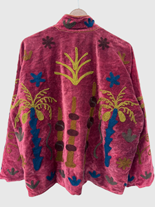 Veste en velours brodée à la main avec des motifs floraux, manches longues, col montant, taille plus, pour femmes adultes, style chic prairie, vêtements d'automne - Product Image 6