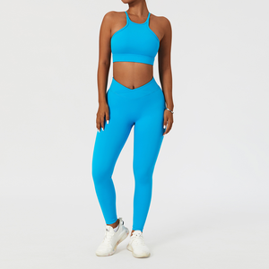 OEM Women's Solid Breathable Canvas 2-Piece Gym Yoga <b>Set</b> <b>Sexy</b> Stretch Athletic Lightweight Elastic Waist Spring/Summer - Product Image 2