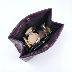 Rootsmen Custom Purple Premium Ins-Style PU Leather <b>Makeup</b> Bag Open Closure Lightweight Water Resistant Hanging Travel Cosmetic - Product Image 3